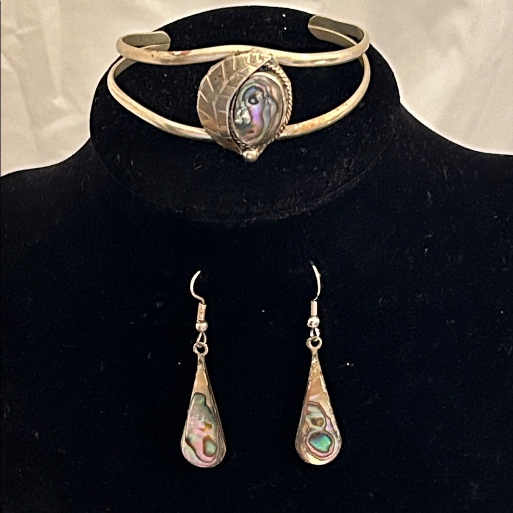Silver Abalone Bracelet & Matching Earrings